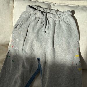 Grey sweats with black and blue accents